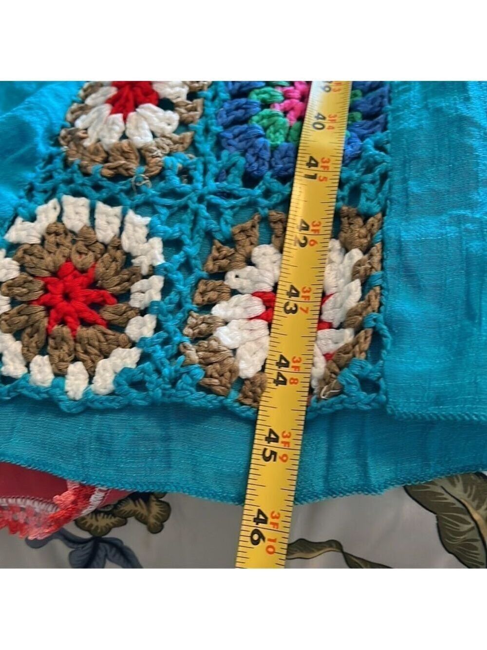 Turquoise maxi coverup with granny squares. One Size. - Picture 4 of 7